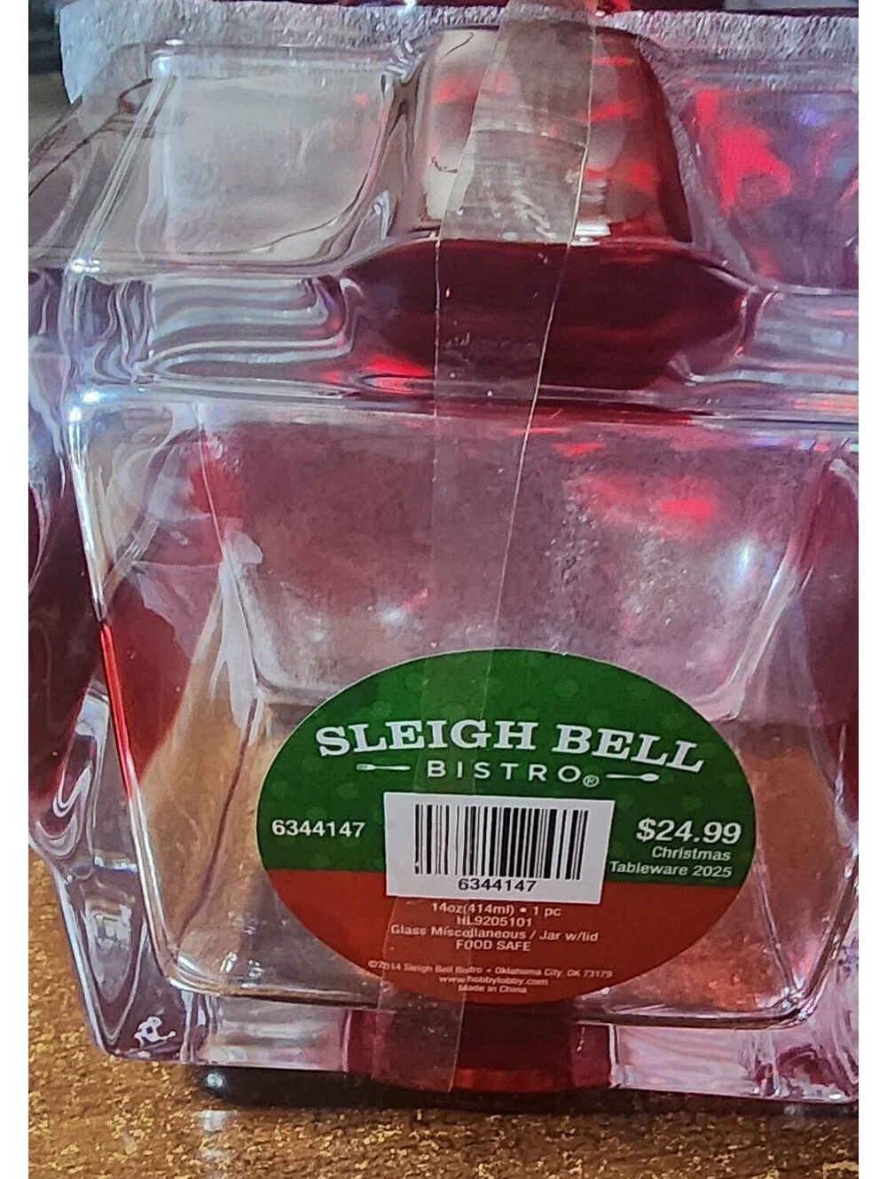 Sleigh Bell Bistro Red Ribbon Glass Tray and Gift Box Set
